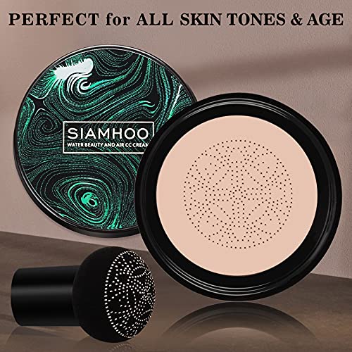 SIAMHOO CC Cream Foundation with Mushroom Head Air Cushion CC Cream Foundation Full Coverage for Flawless Makeup, Even Skin Tone 0.7fl.oz - Natural