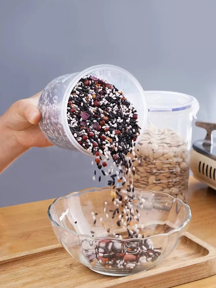 Plastic Food Storage Containers Transparent Rice Dispenser Bucket Cereals Boxes Jars for Bulk Kitchen Organizer Accessory