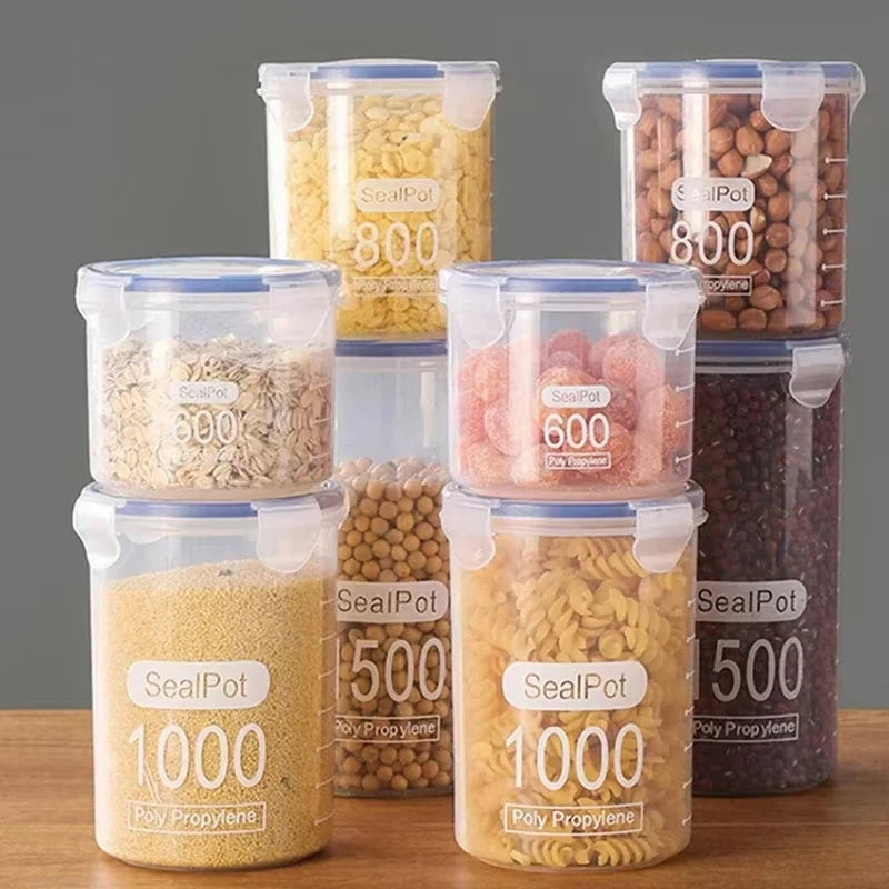 Plastic Food Storage Containers Transparent Rice Dispenser Bucket Cereals Boxes Jars for Bulk Kitchen Organizer Accessory