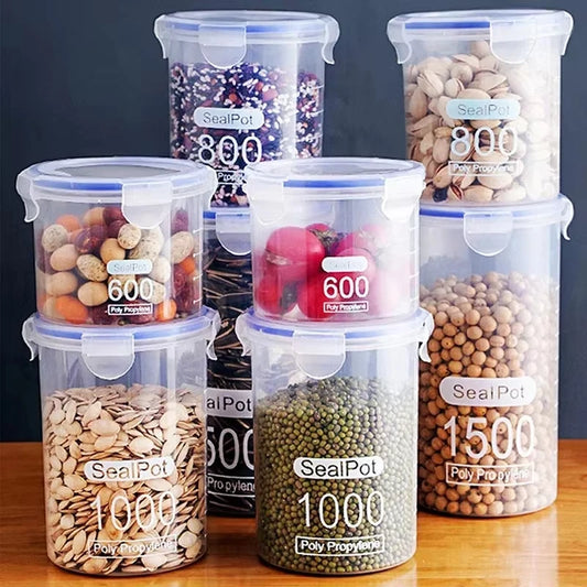 Plastic Food Storage Containers Transparent Rice Dispenser Bucket Cereals Boxes Jars for Bulk Kitchen Organizer Accessory